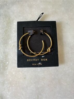 Secret Box New York 14K Gold Dipped Knot Hoop Earrings 25mm Minimalist Sleek